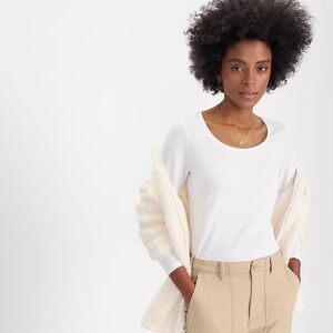 Lands' End White Scoop Neck Long Sleeve Tee